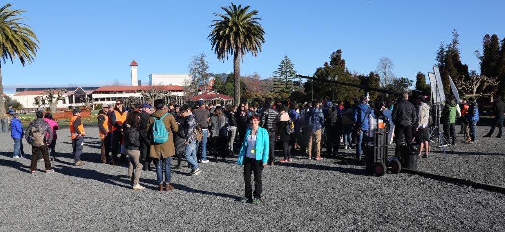 New Zealand Homestay Network hosts Chinese Celebrities in Rotorua for the filming of Daddy, where are we Going? - China's most popular TV Show. Photo is Julia Charity, Project Lead on set at the Government Gardens