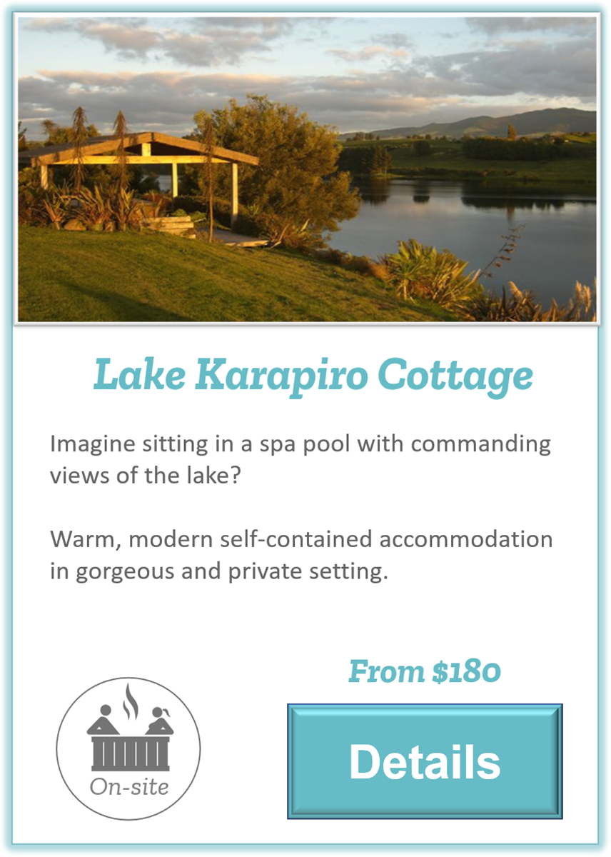 Lake Karapiro Cottage with spa pool over looking lake