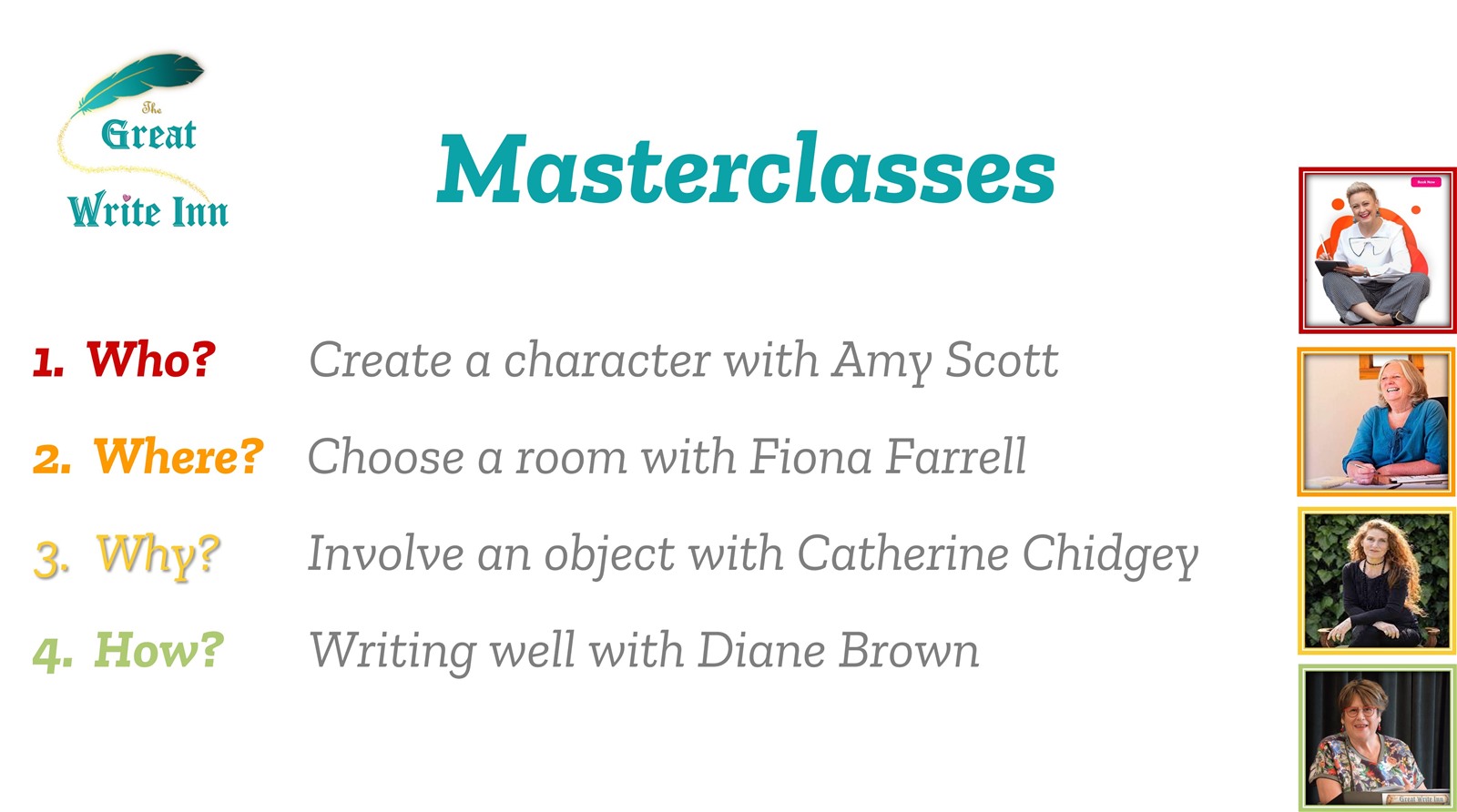 Masterclasses for the Great Write Inn taught by Amy Scott, Catherine chridgey